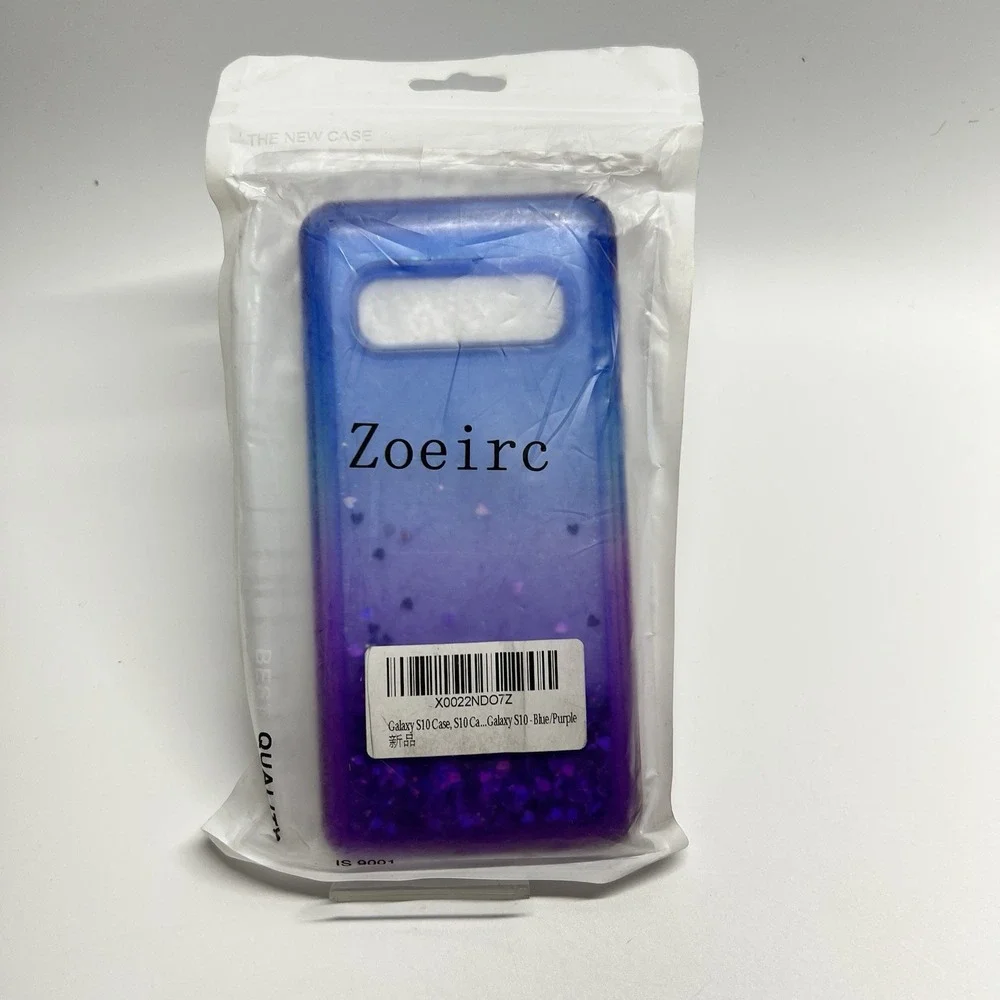 ✅ Zoeirc Samsung Galaxy S10 Case Blue Purple Liquid Glitter Hearts Cover #️⃣0003